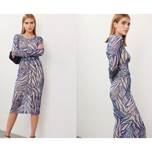 Fifteen Twenty Womens Zebra Print Long Sleeve Dress M Polyester Blend Blue & Bei